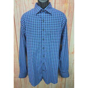 Peter Millar Crown Sport Mens Shirt Large Blue & Brown Checkered